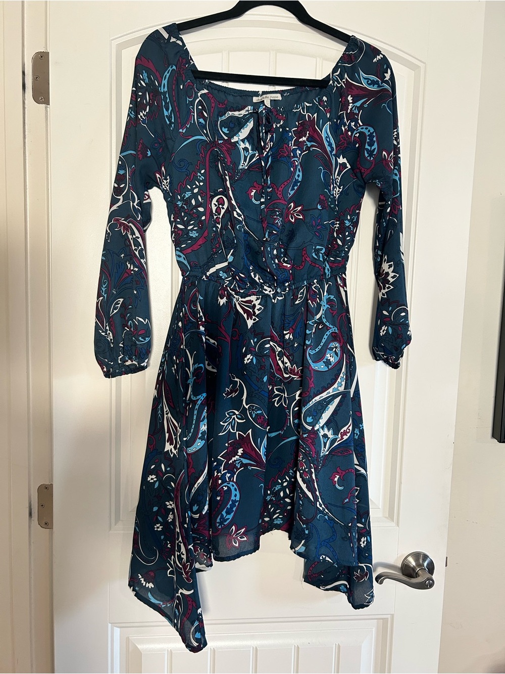 Charlotte Russe Teal Paisley Long-Sleeve Fit & Flare Dress